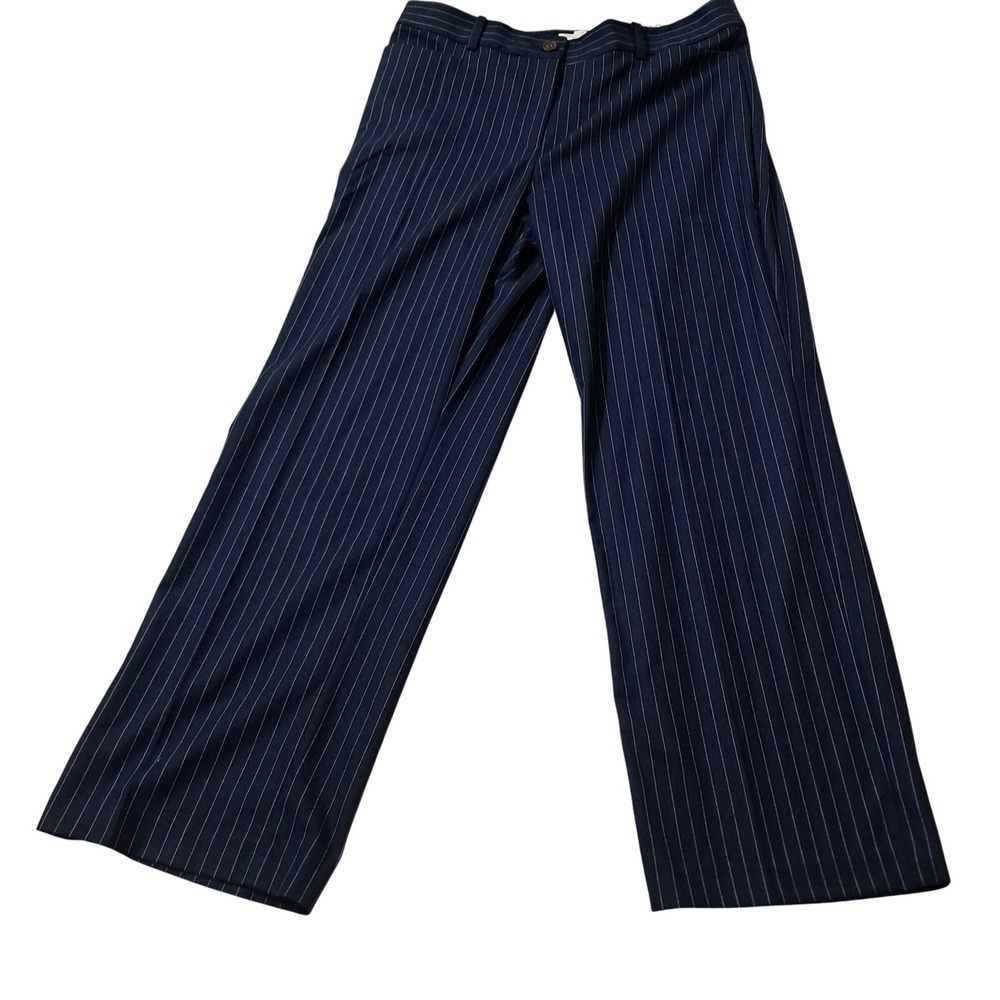 New LOFT Dress Pants Womens 12 Navy Blue The Parker Straight Leg Curvy Pinstripe